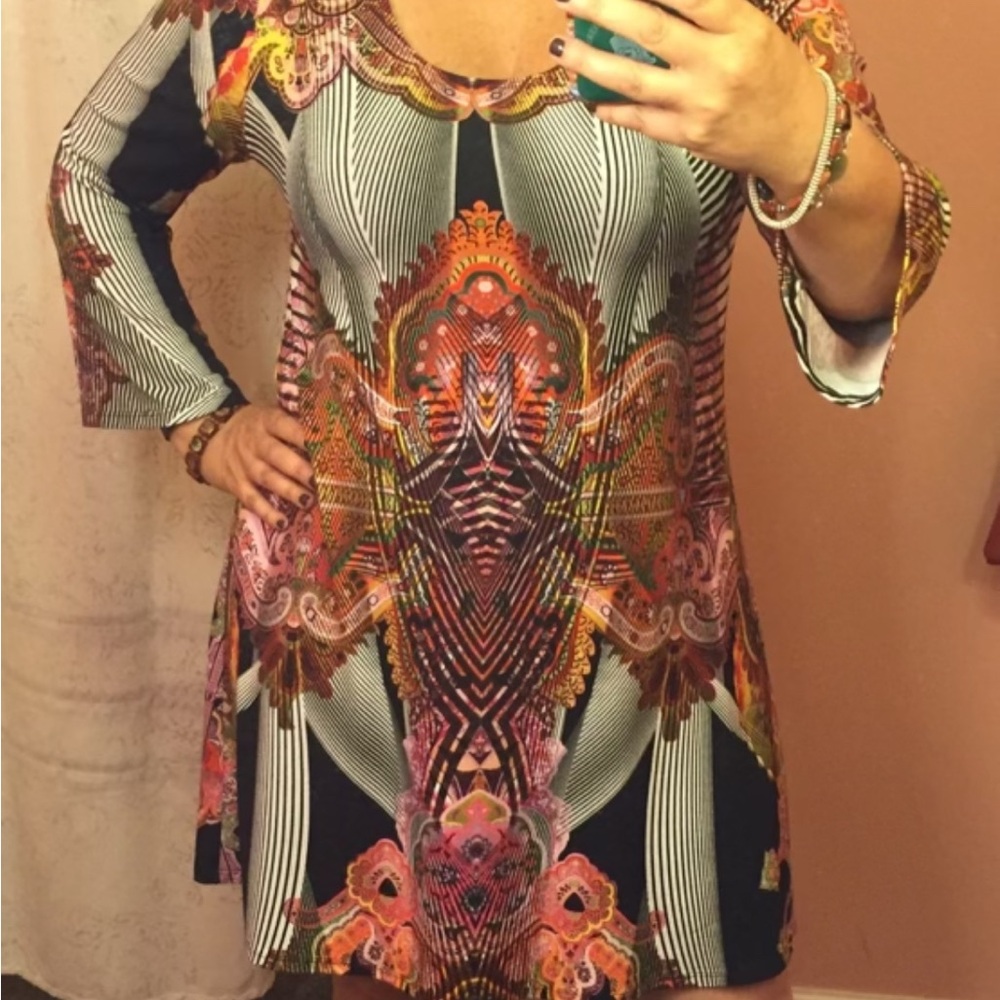 Multicolor Patterned Midi Dress